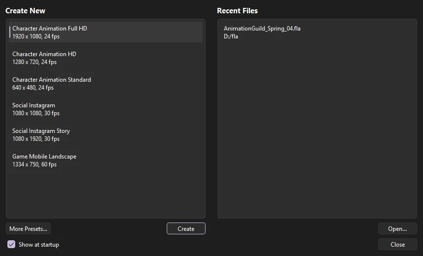 The Welcome to Phoenix window, with document presets on the left and recent files on the right
